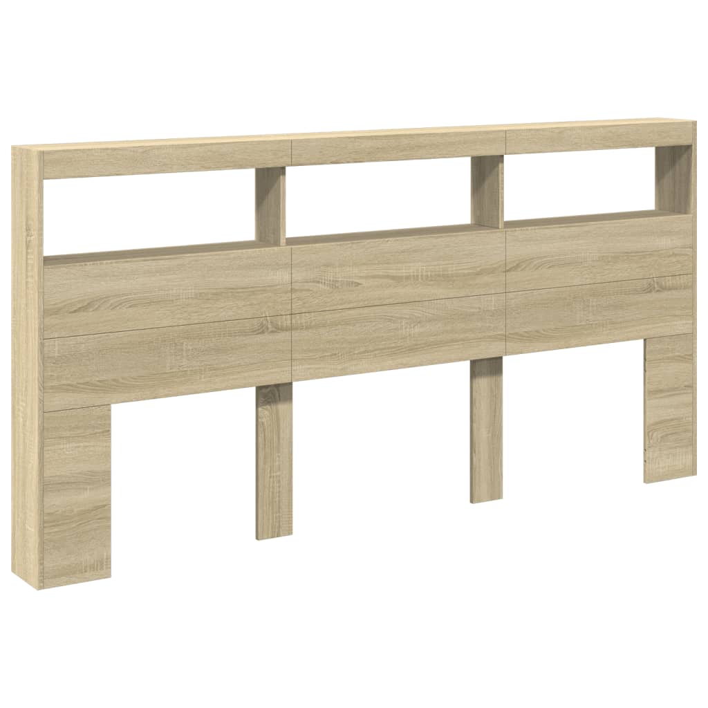 vidaXL Tăblie de pat cu dulap și LED, stejar sonoma, 200x17x102 cm vidaXL Tăblie de pat cu dulap și LED, stejar sonoma, 200x17x102 cm