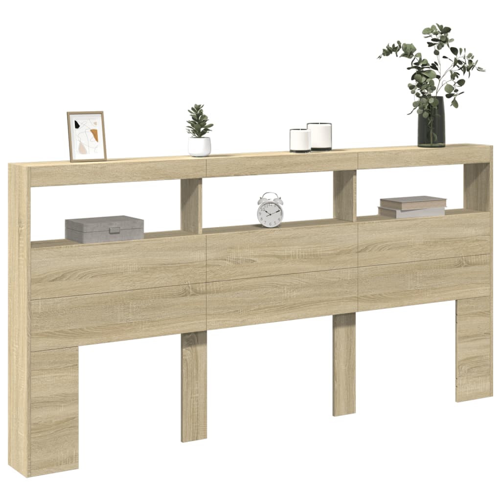 vidaXL Tăblie de pat cu dulap și LED, stejar sonoma, 200x17x102 cm vidaXL Tăblie de pat cu dulap și LED, stejar sonoma, 200x17x102 cm