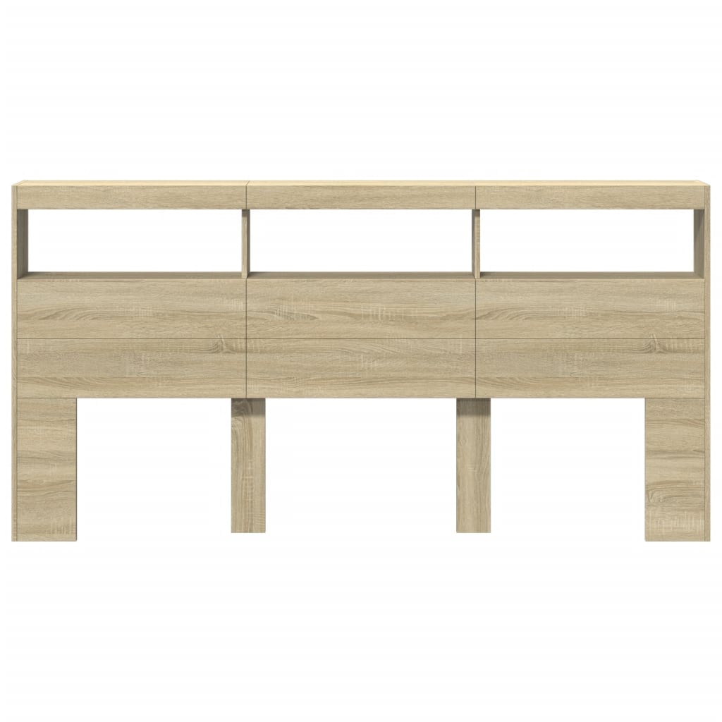 vidaXL Tăblie de pat cu dulap și LED, stejar sonoma, 200x17x102 cm vidaXL Tăblie de pat cu dulap și LED, stejar sonoma, 200x17x102 cm