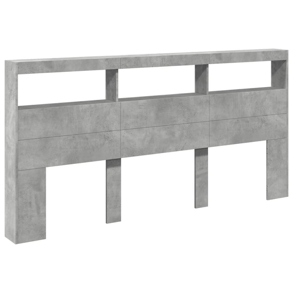 vidaXL Tăblie de pat cu dulap și LED, gri beton, 200x17x102 cm