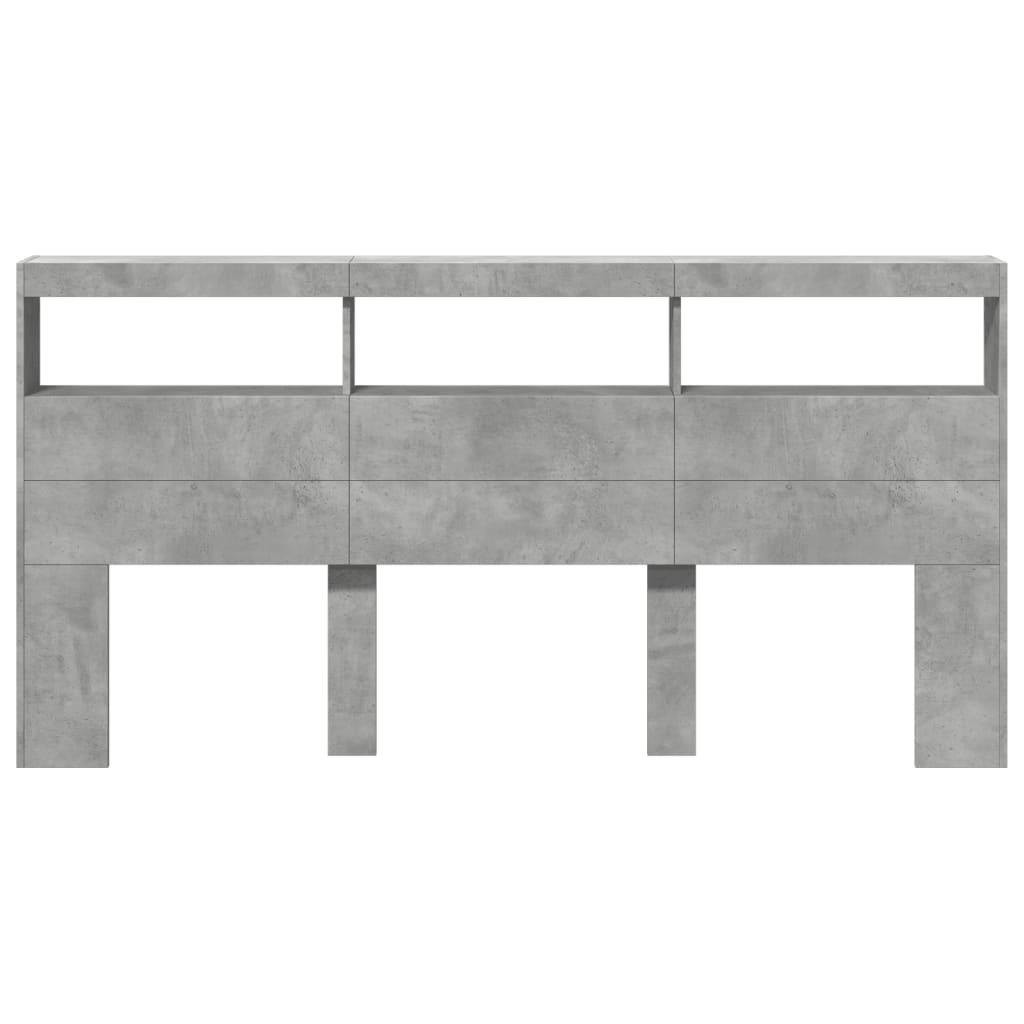 vidaXL Tăblie de pat cu dulap și LED, gri beton, 200x17x102 cm