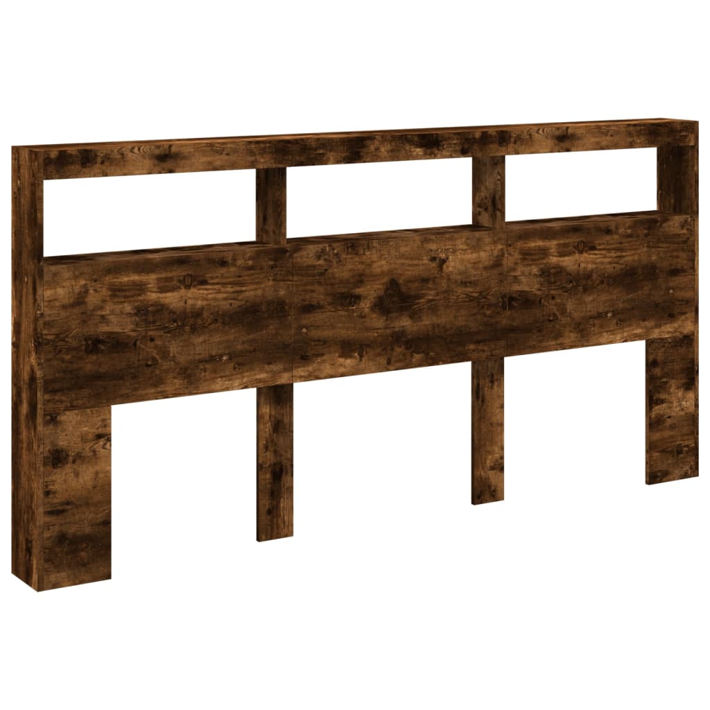 vidaXL Tăblie de pat cu dulap și LED, stejar fumuriu, 200x17x102 cm