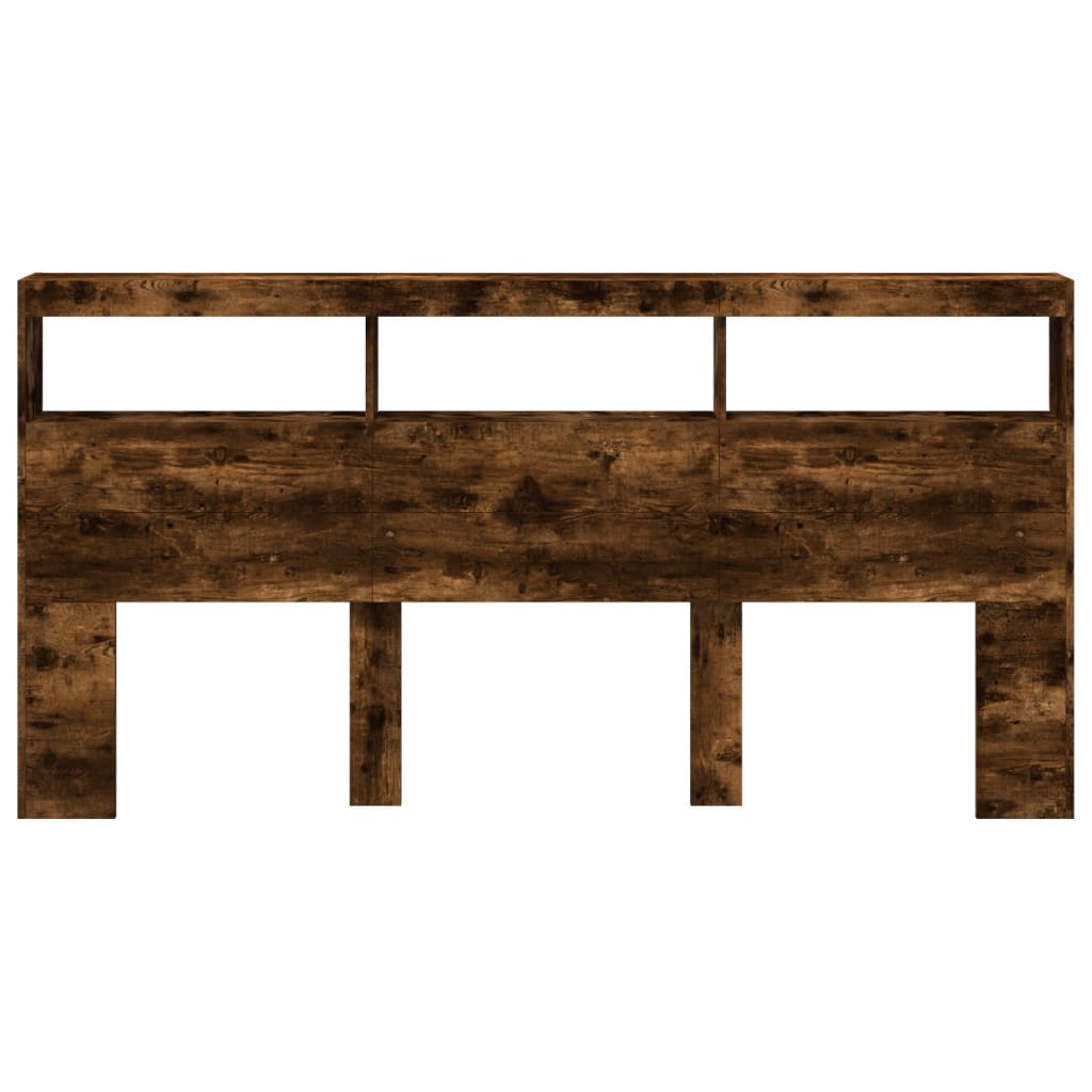 vidaXL Tăblie de pat cu dulap și LED, stejar fumuriu, 200x17x102 cm