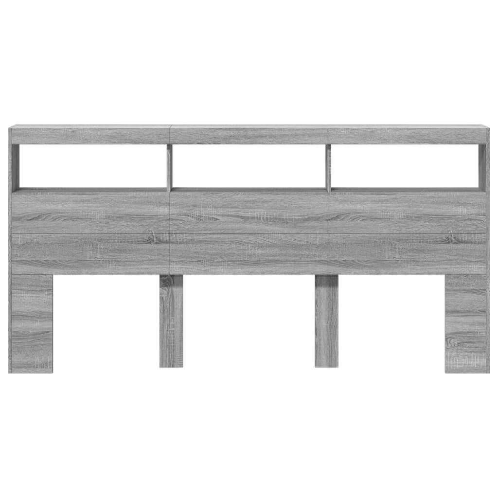 vidaXL Tăblie de pat cu dulap și LED, gri sonoma, 200x17x102 cm vidaXL Tăblie de pat cu dulap și LED, gri sonoma, 200x17x102 cm