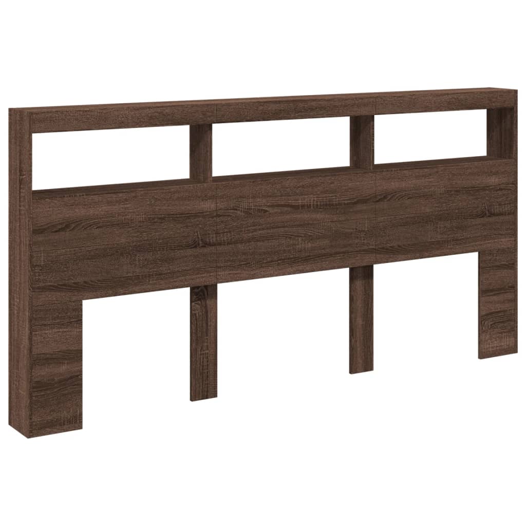 vidaXL Tăblie de pat cu dulap și LED, stejar maro, 200x17x102 cm vidaXL Tăblie de pat cu dulap și LED, stejar maro, 200x17x102 cm