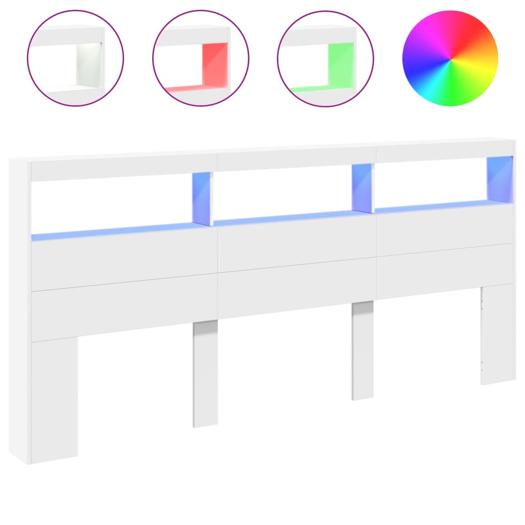 vidaXL Tăblie cu dulap și LED, alb, 220x17x102 cm vidaXL Tăblie cu dulap și LED, alb, 220x17x102 cm