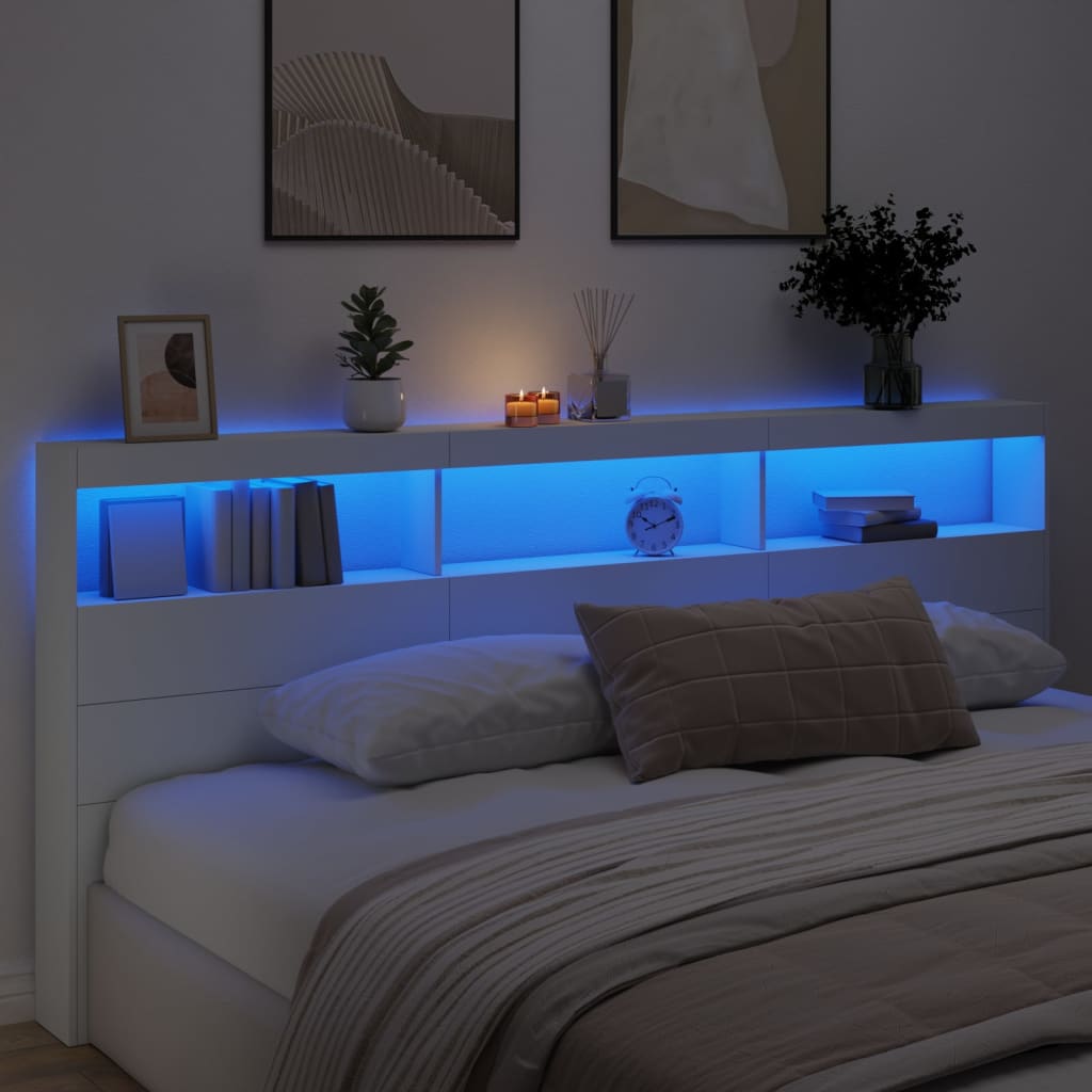 vidaXL Tăblie cu dulap și LED, alb, 220x17x102 cm vidaXL Tăblie cu dulap și LED, alb, 220x17x102 cm