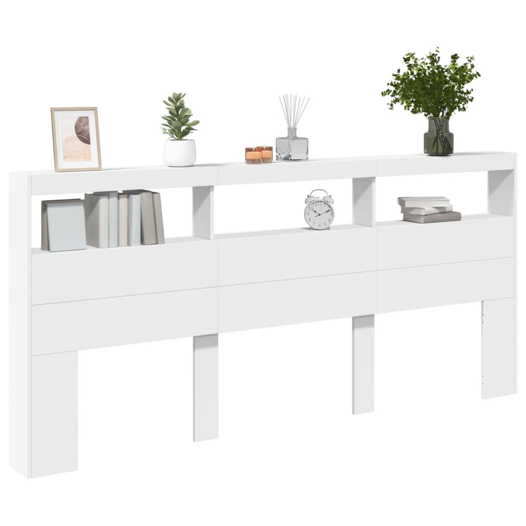 vidaXL Tăblie cu dulap și LED, alb, 220x17x102 cm vidaXL Tăblie cu dulap și LED, alb, 220x17x102 cm