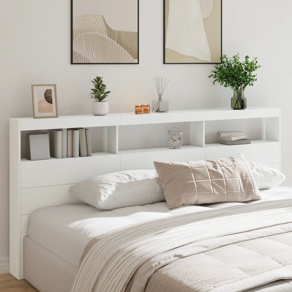 vidaXL Tăblie cu dulap și LED, alb, 220x17x102 cm vidaXL Tăblie cu dulap și LED, alb, 220x17x102 cm