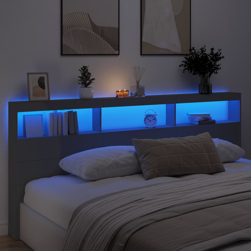 vidaXL Tăblie cu dulap și LED, negru, 220x17x102 cm vidaXL Tăblie cu dulap și LED, negru, 220x17x102 cm