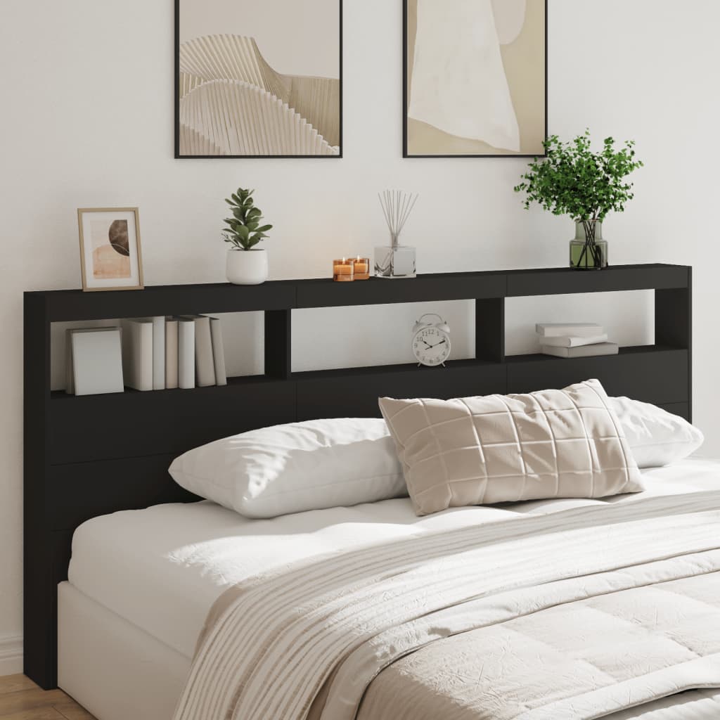 vidaXL Tăblie cu dulap și LED, negru, 220x17x102 cm vidaXL Tăblie cu dulap și LED, negru, 220x17x102 cm