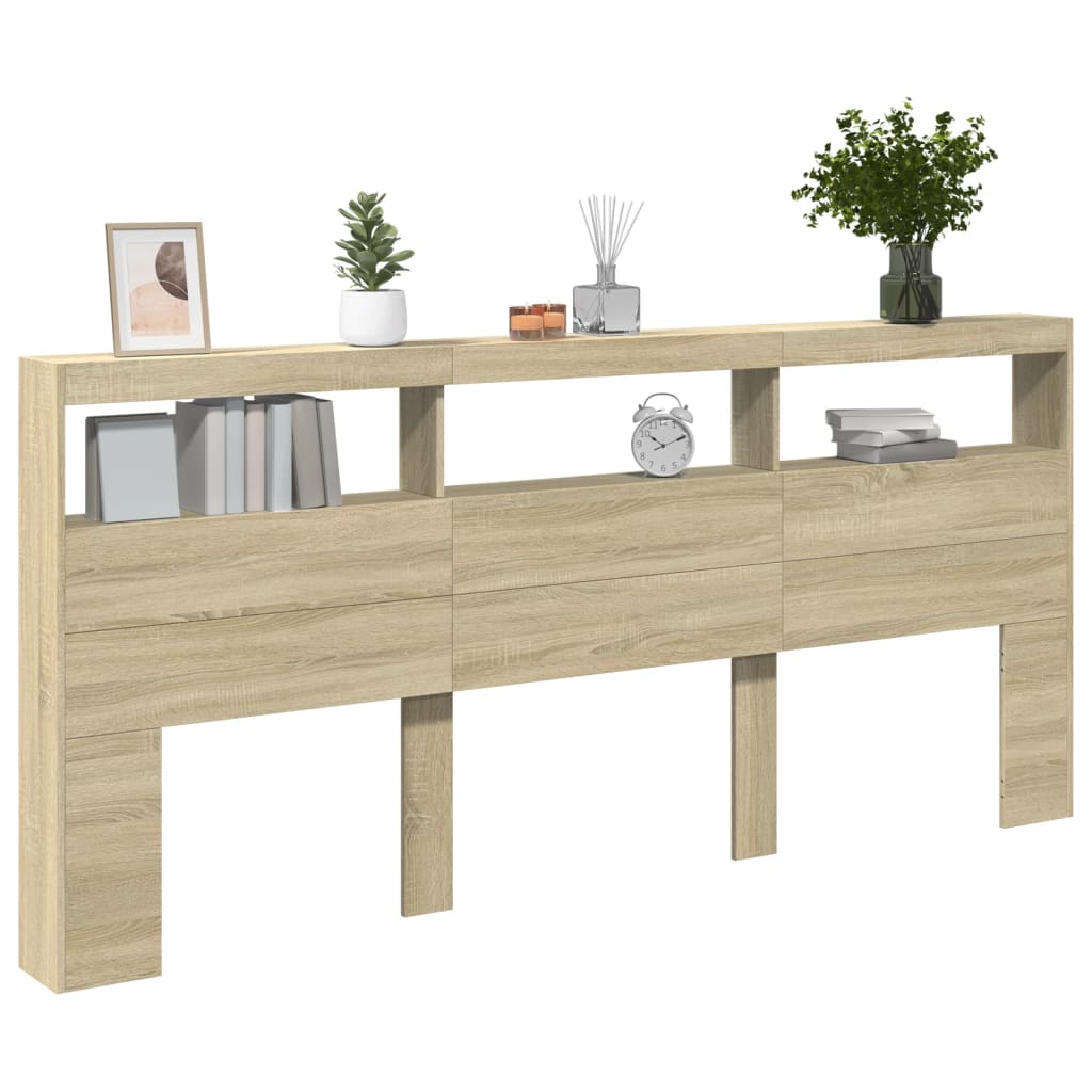 vidaXL Tăblie de pat cu dulap și LED, stejar sonoma, 220x17x102 cm
