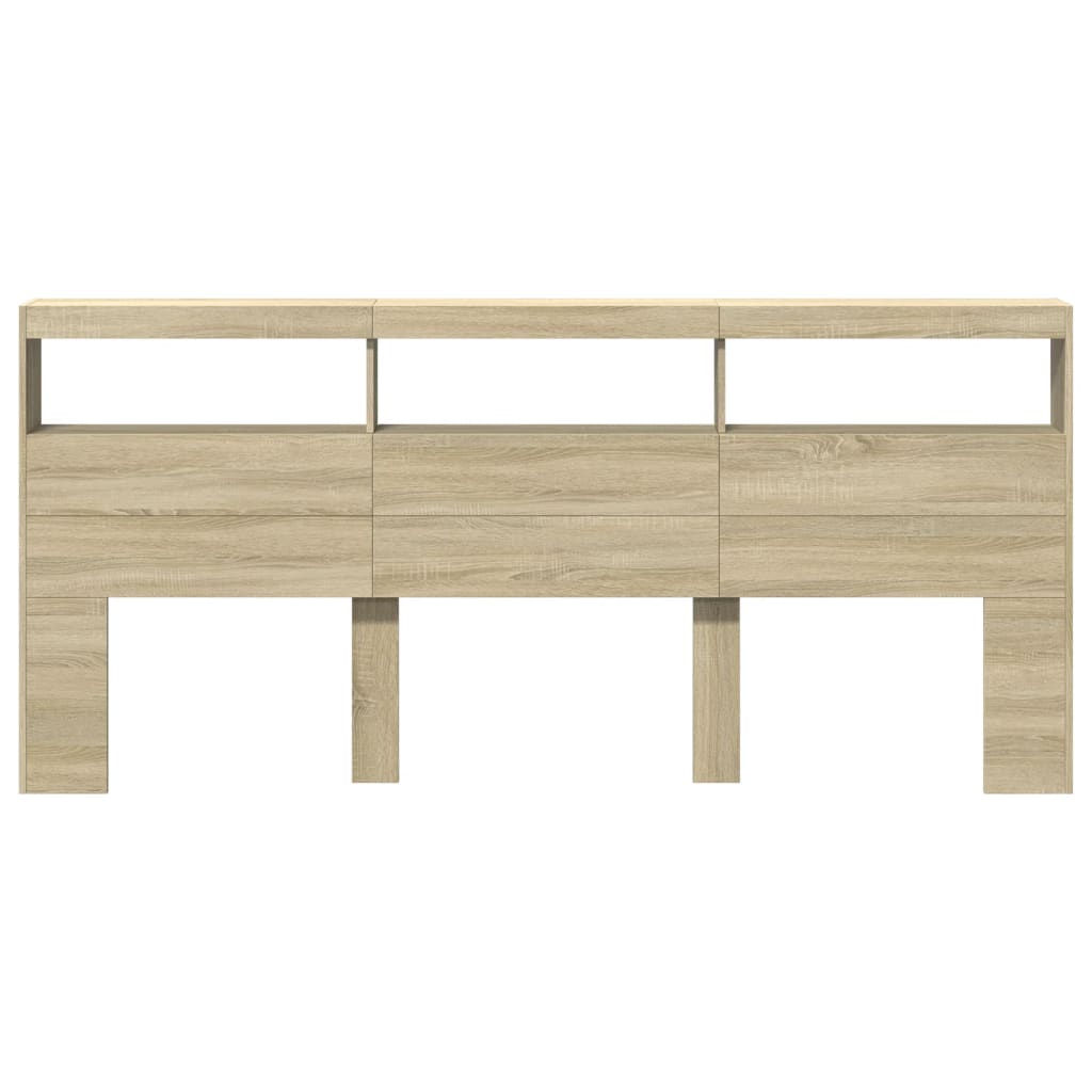 vidaXL Tăblie de pat cu dulap și LED, stejar sonoma, 220x17x102 cm