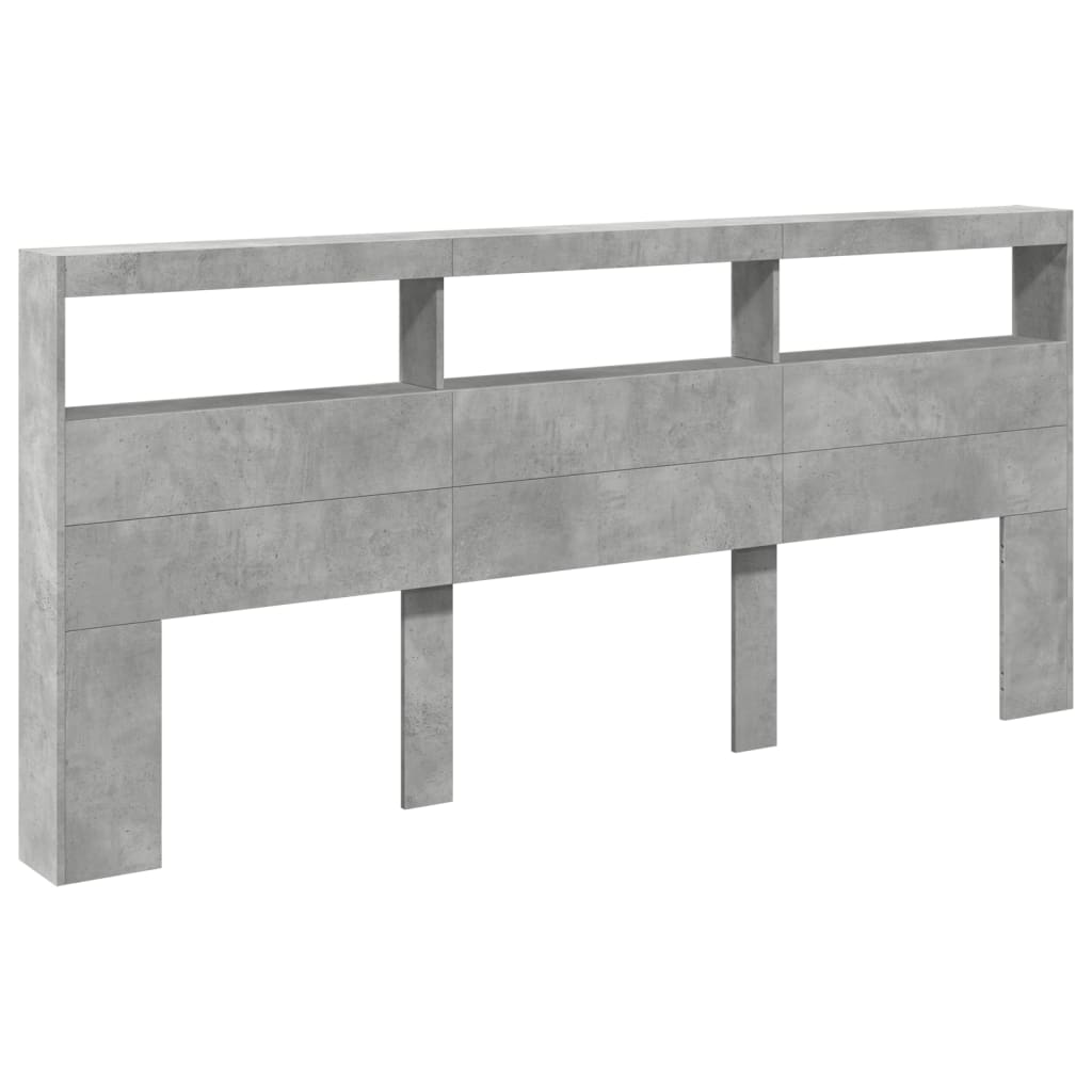 vidaXL Tăblie de pat cu dulap și LED, gri beton, 220x17x102 cm