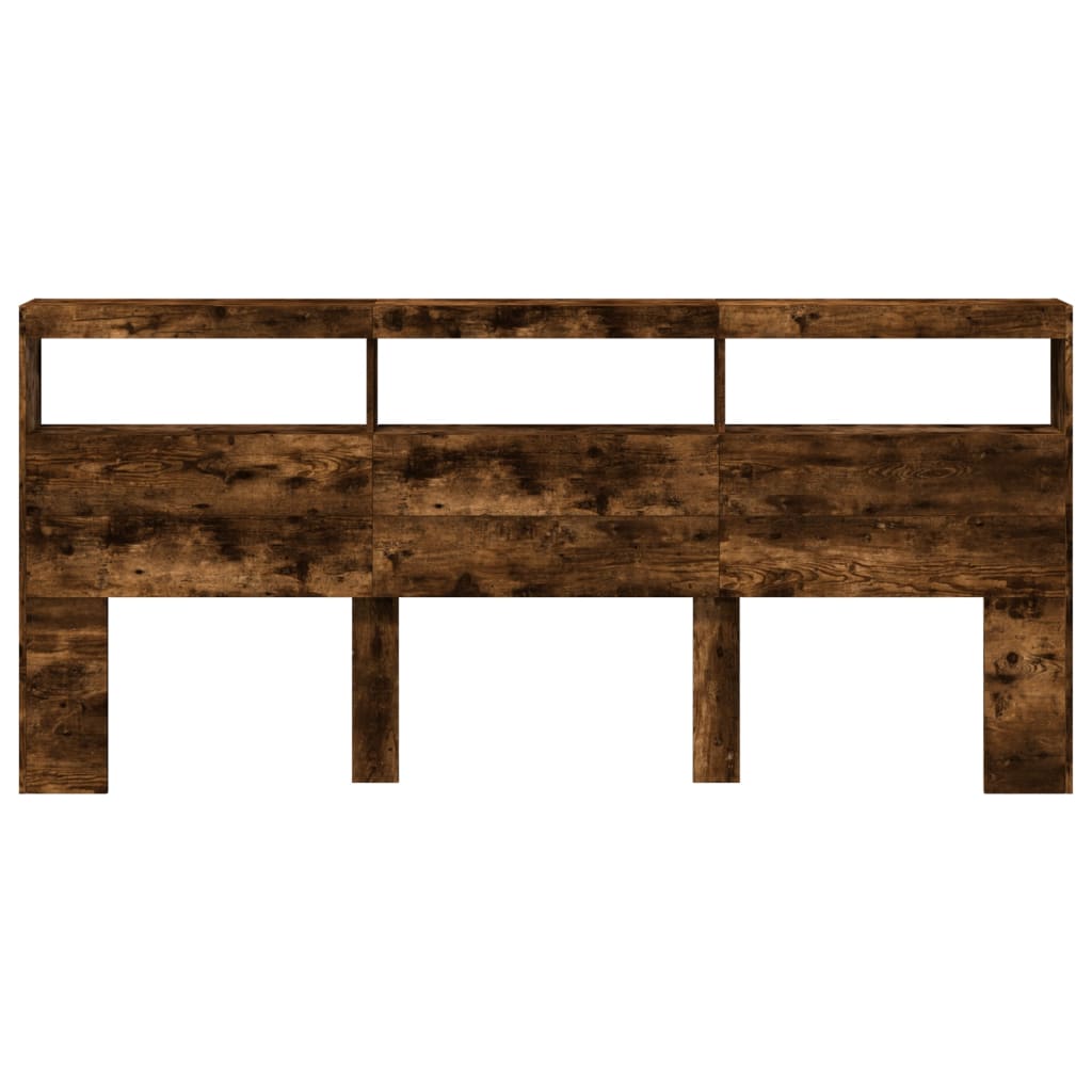 vidaXL Tăblie de pat cu dulap și LED, stejar fumuriu, 220x17x102 cm vidaXL Tăblie de pat cu dulap și LED, stejar fumuriu, 220x17x102 cm