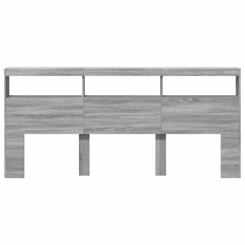 vidaXL Tăblie de pat cu dulap și LED, gri sonoma, 220x17x102 cm vidaXL Tăblie de pat cu dulap și LED, gri sonoma, 220x17x102 cm