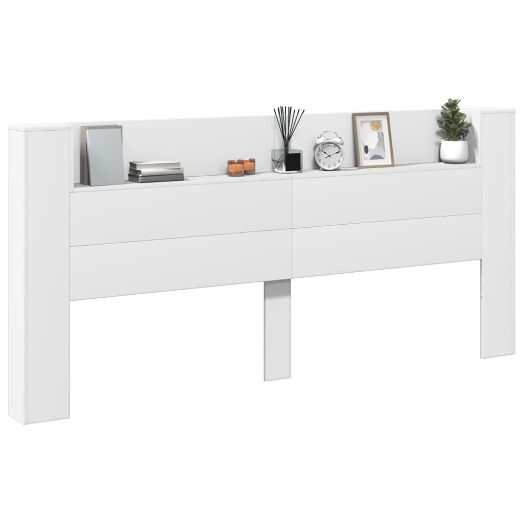 vidaXL Tăblie cu dulap și LED, alb, 220x16,5x103,5 cm vidaXL Tăblie cu dulap și LED, alb, 220x16,5x103,5 cm