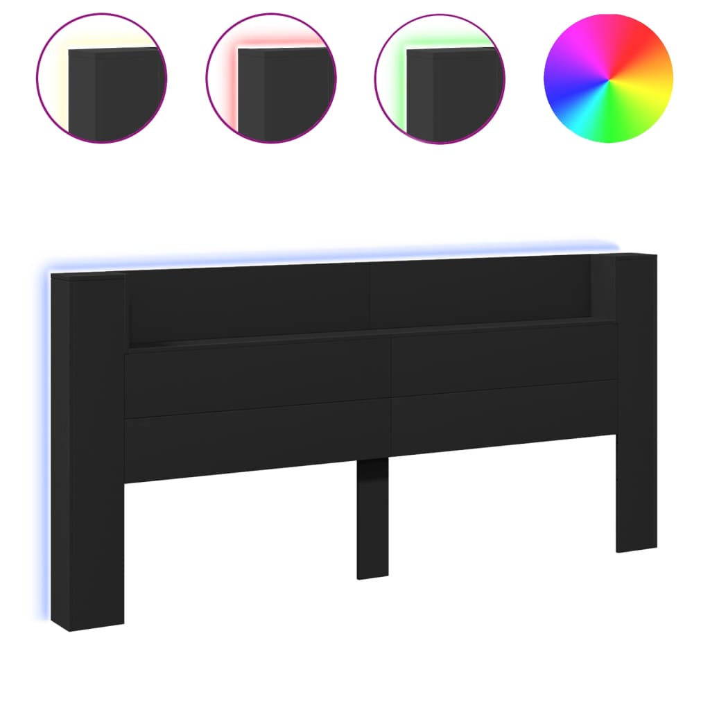 vidaXL Tăblie cu dulap și LED, negru, 220x16,5x103,5 cm vidaXL Tăblie cu dulap și LED, negru, 220x16,5x103,5 cm
