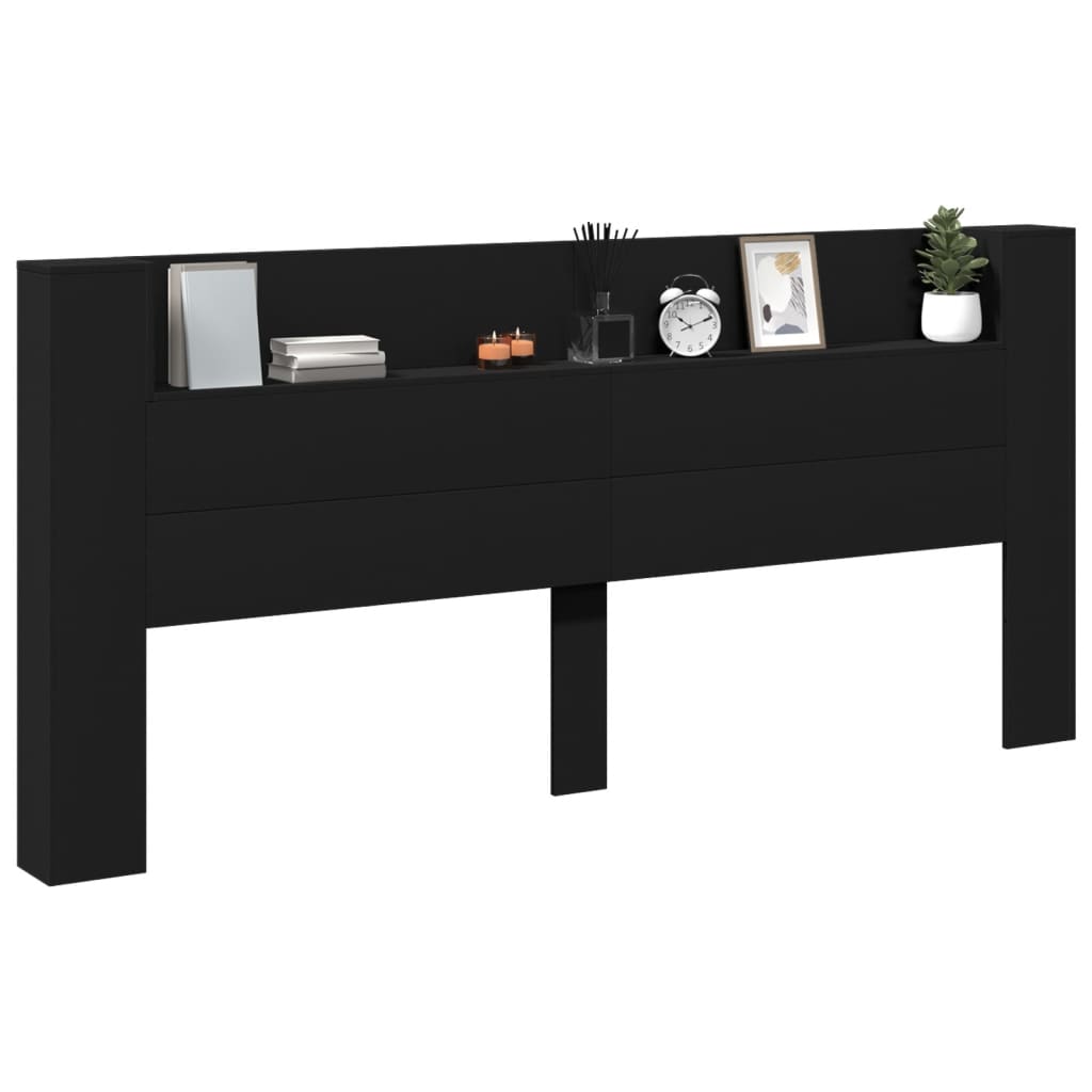 vidaXL Tăblie cu dulap și LED, negru, 220x16,5x103,5 cm vidaXL Tăblie cu dulap și LED, negru, 220x16,5x103,5 cm