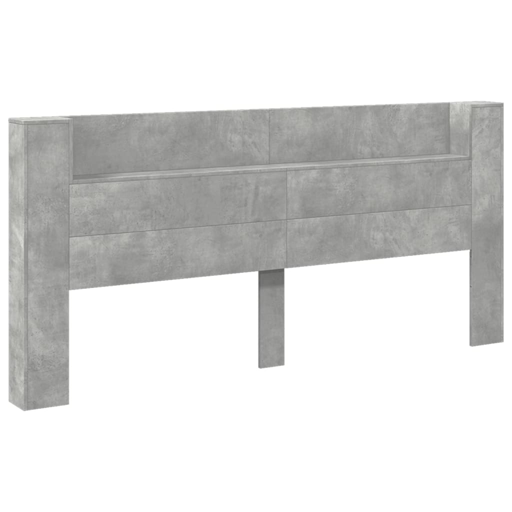 vidaXL Tăblie de pat cu dulap și LED, gri beton, 220x16,5x103,5 cm