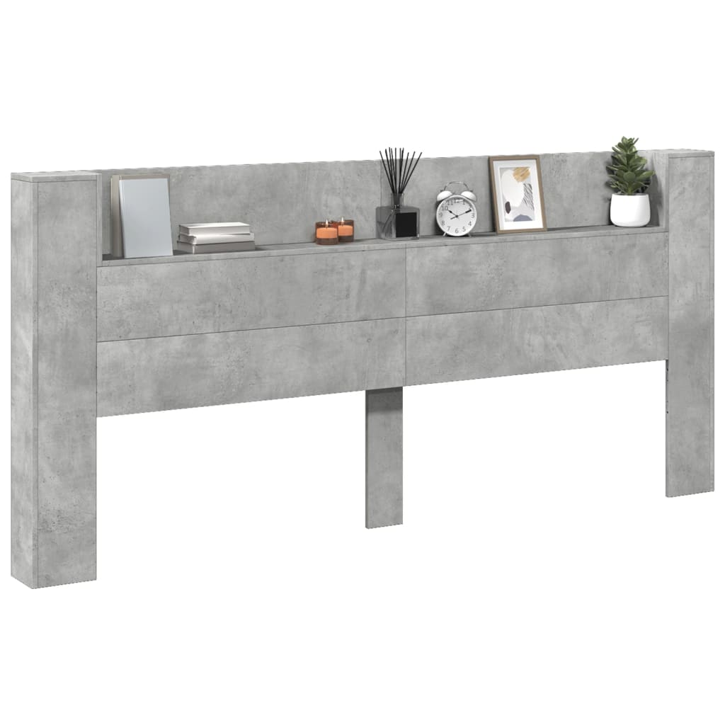vidaXL Tăblie de pat cu dulap și LED, gri beton, 220x16,5x103,5 cm