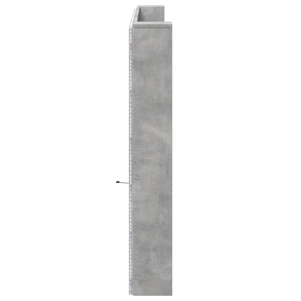 vidaXL Tăblie de pat cu dulap și LED, gri beton, 220x16,5x103,5 cm