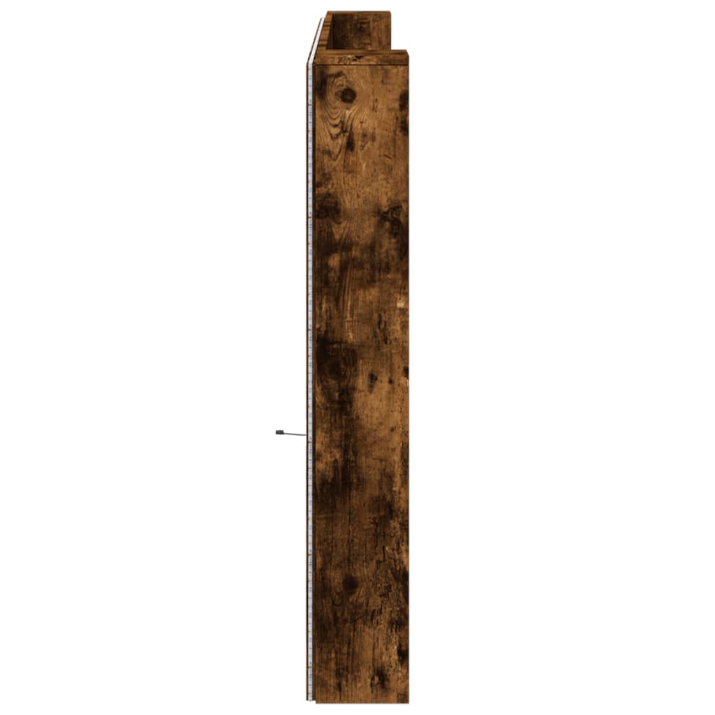 vidaXL Tăblie de pat cu dulap și LED, stejar fumuriu, 220x16,5x103,5cm vidaXL Tăblie de pat cu dulap și LED, stejar fumuriu, 220x16,5x103,5cm