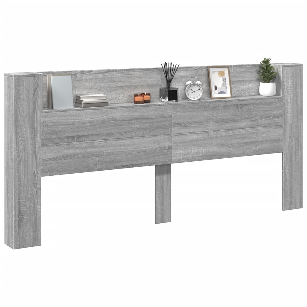 vidaXL Tăblie de pat cu dulap și LED, gri sonoma, 220x16,5x103,5 cm vidaXL Tăblie de pat cu dulap și LED, gri sonoma, 220x16,5x103,5 cm
