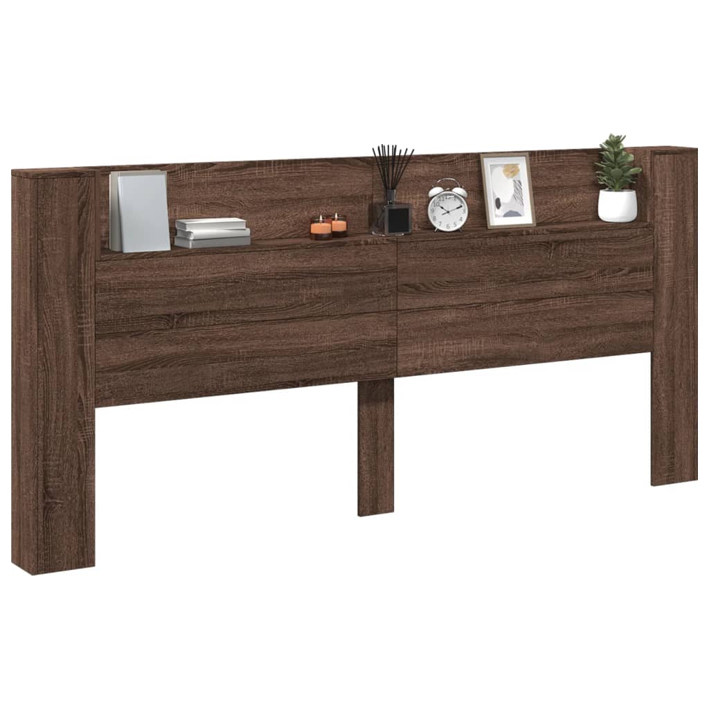 vidaXL Tăblie de pat cu dulap și LED, stejar maro, 220x16,5x103,5 cm