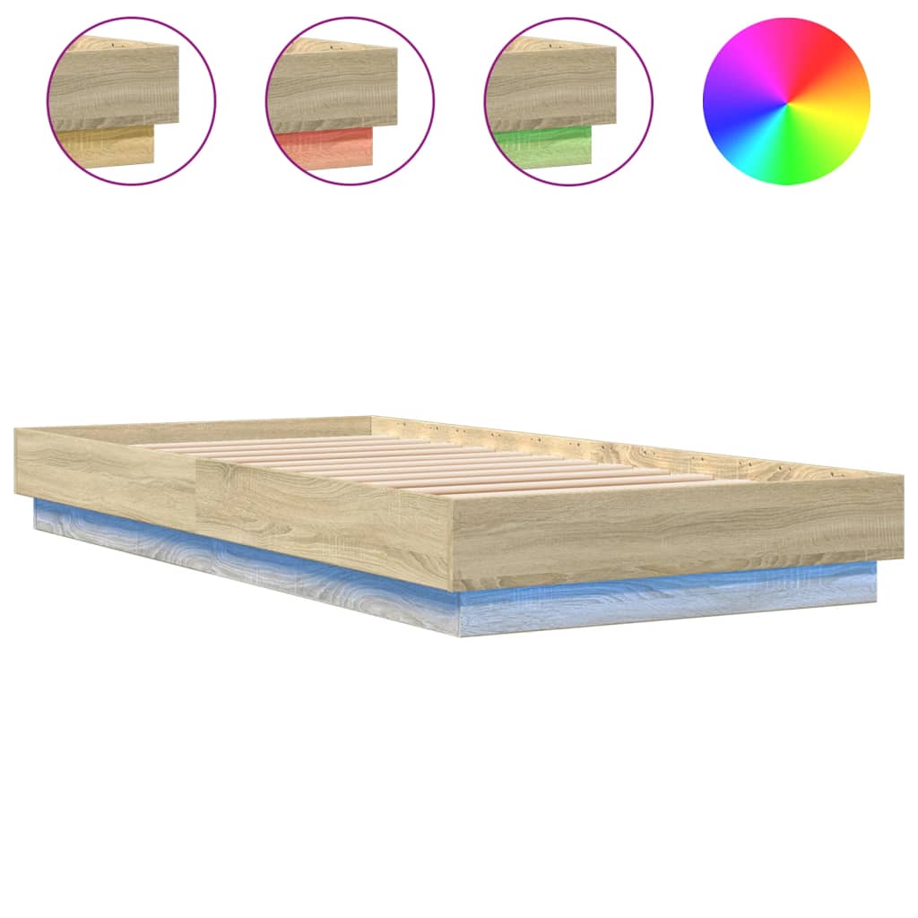 vidaXL Cadru de pat cu lumini LED, stejar sonoma, 100x200 cm