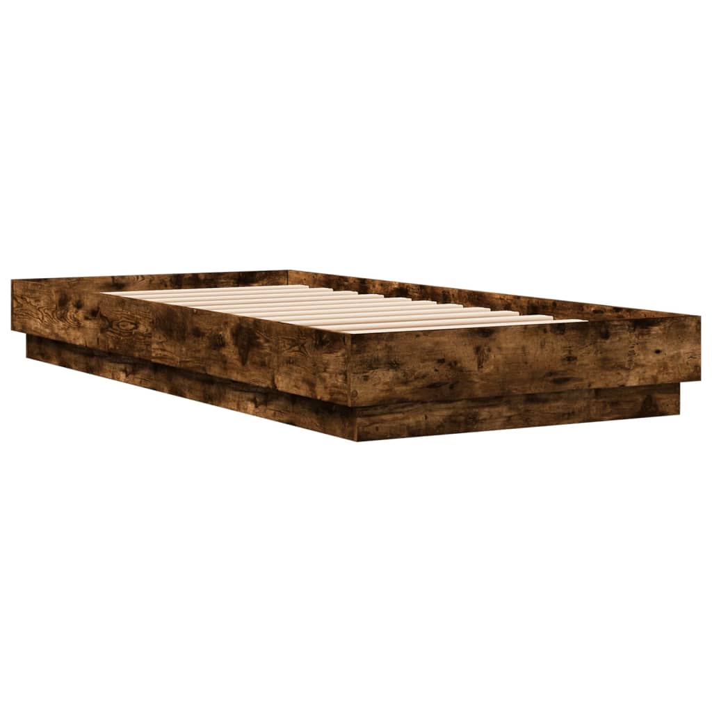 vidaXL Cadru de pat cu lumini LED, stejar fumuriu, 100x200 cm