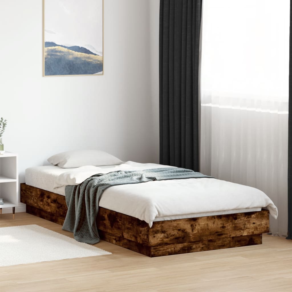 vidaXL Cadru de pat cu lumini LED, stejar fumuriu, 100x200 cm