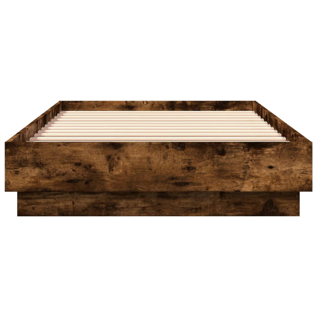 vidaXL Cadru de pat cu lumini LED, stejar fumuriu, 100x200 cm