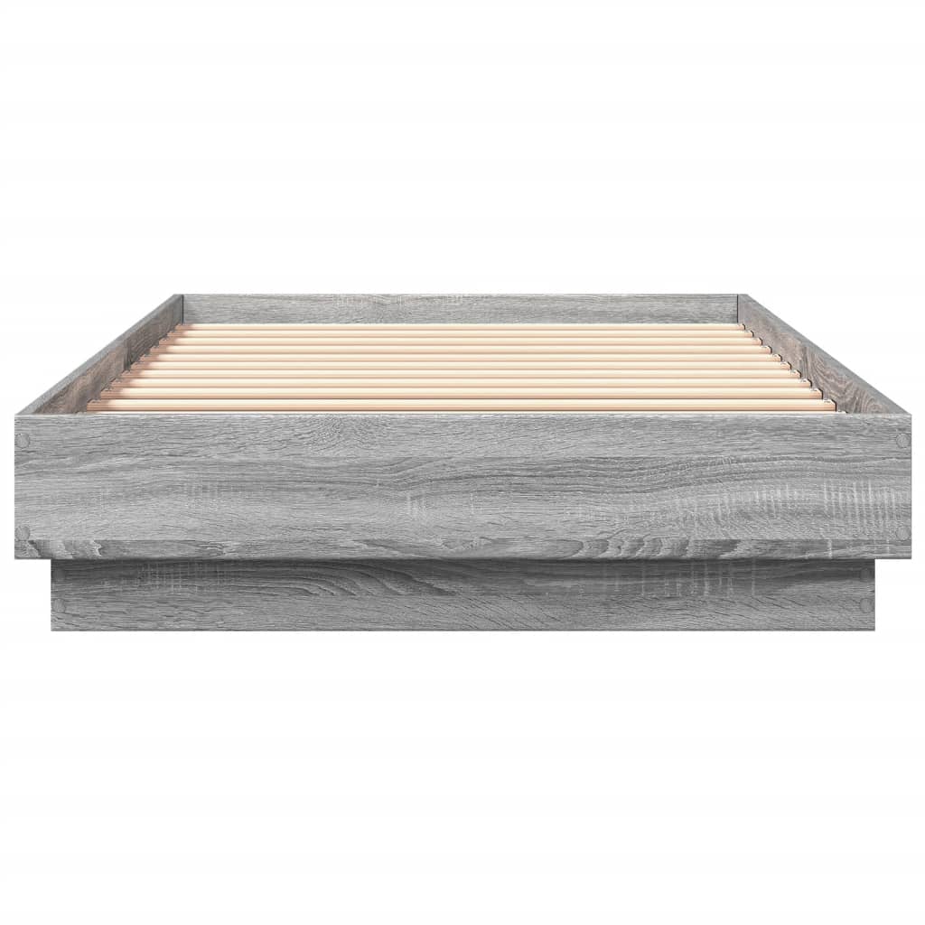 vidaXL Cadru de pat cu lumini LED, gri sonoma, 100x200 cm