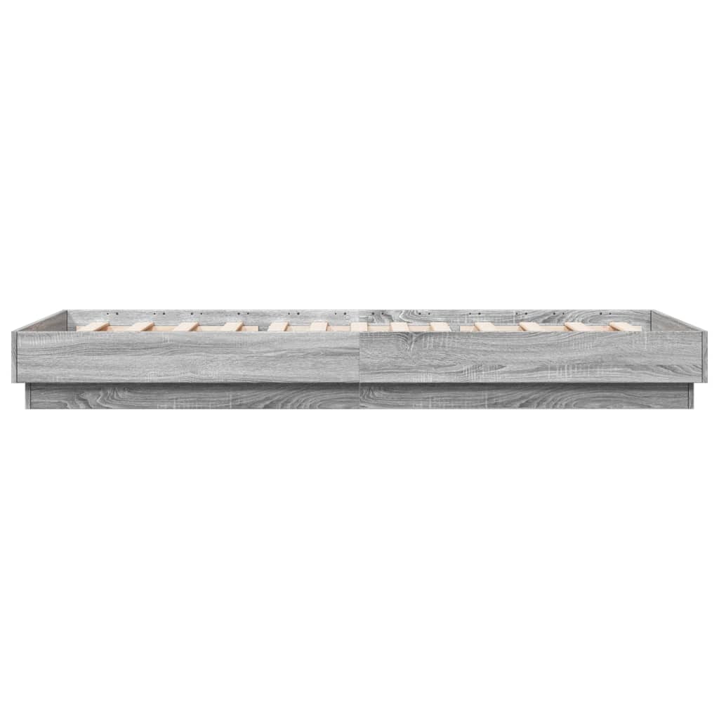 vidaXL Cadru de pat cu lumini LED, gri sonoma, 100x200 cm