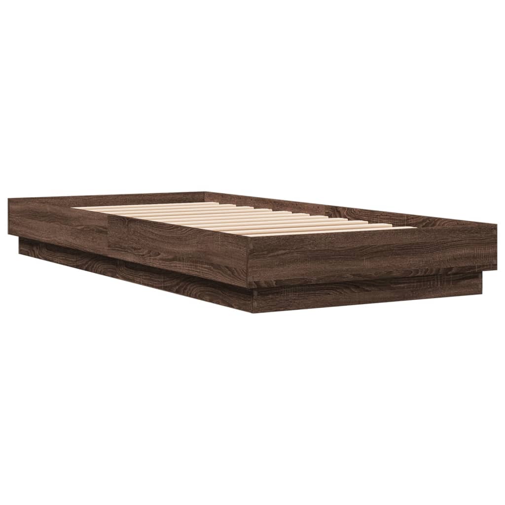 vidaXL Cadru de pat cu lumini LED, stejar maro, 100x200 cm