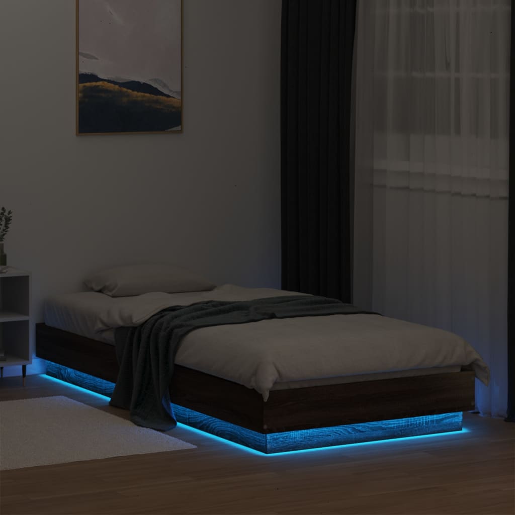 vidaXL Cadru de pat cu lumini LED, stejar maro, 100x200 cm