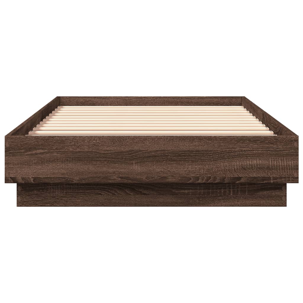 vidaXL Cadru de pat cu lumini LED, stejar maro, 100x200 cm