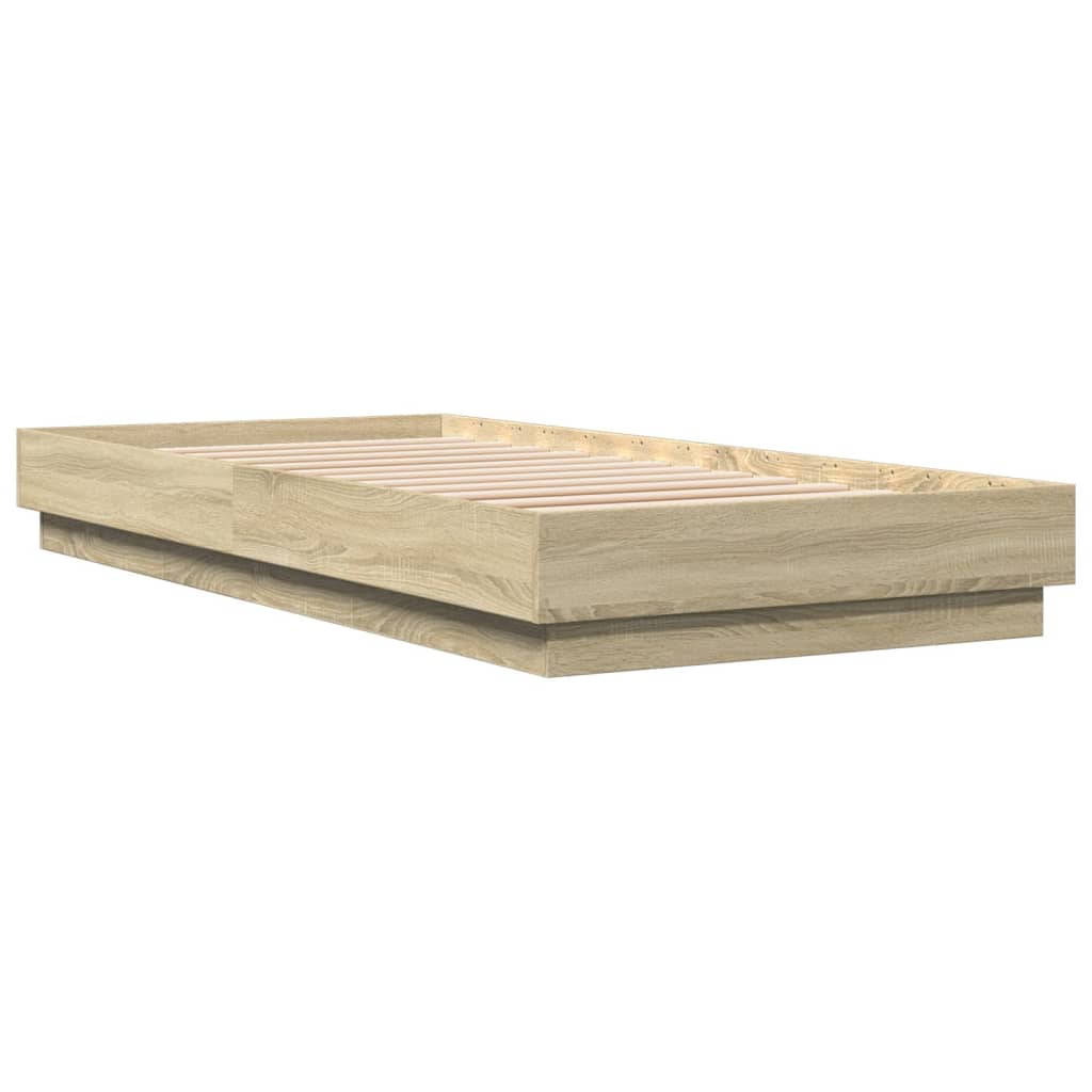 vidaXL Cadru de pat cu lumini LED, stejar sonoma, 90x200 cm