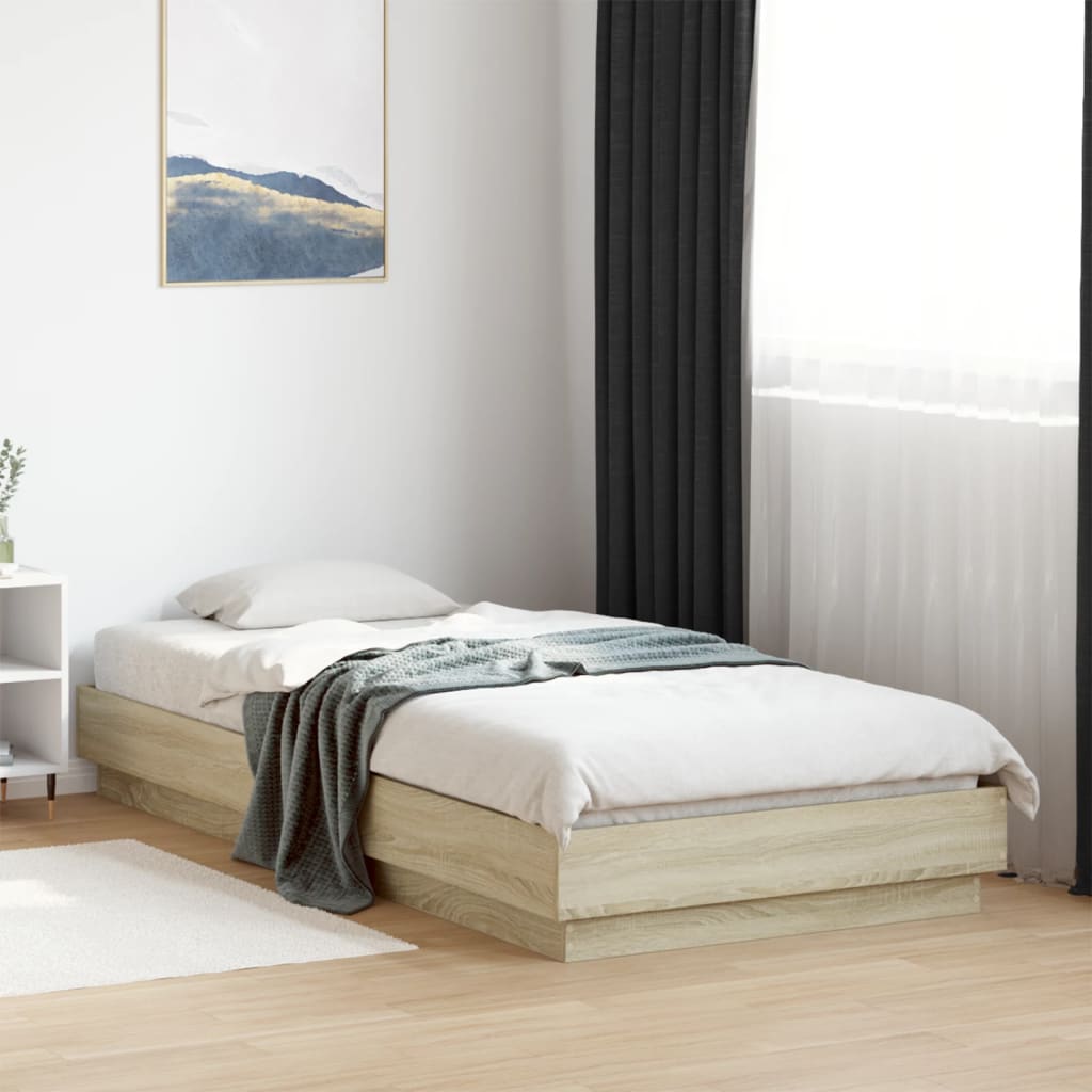 vidaXL Cadru de pat cu lumini LED, stejar sonoma, 90x200 cm