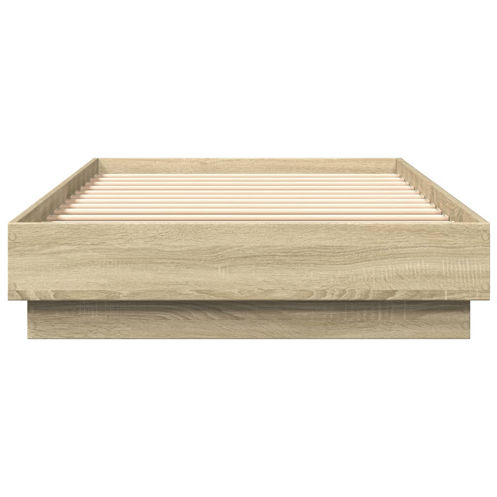 vidaXL Cadru de pat cu lumini LED, stejar sonoma, 90x200 cm