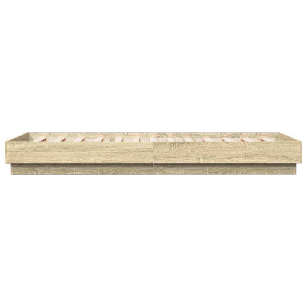 vidaXL Cadru de pat cu lumini LED, stejar sonoma, 90x200 cm