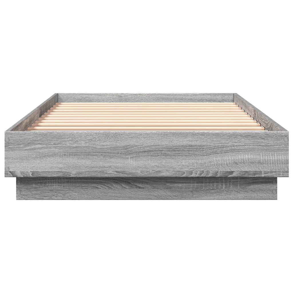 vidaXL Cadru de pat cu lumini LED, gri sonoma, 90x200 cm
