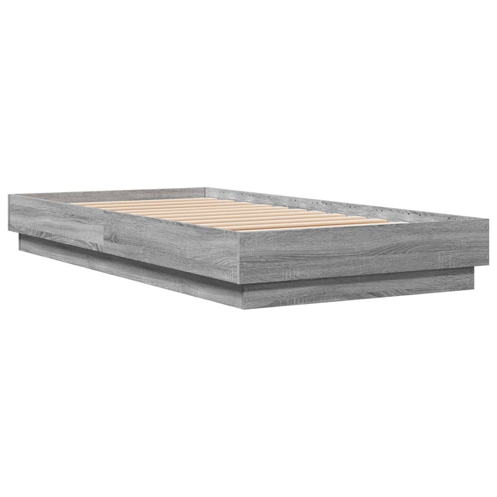 vidaXL Cadru de pat cu lumini LED, gri sonoma, 90x190 cm