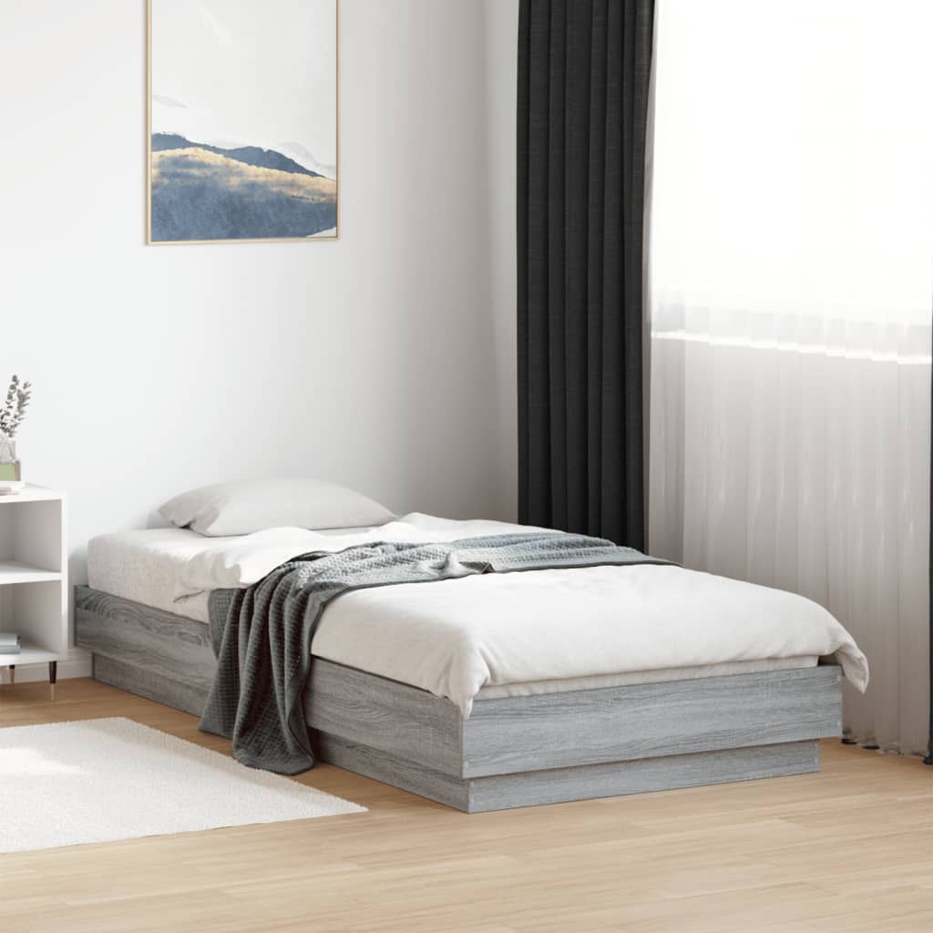 vidaXL Cadru de pat cu lumini LED, gri sonoma, 90x190 cm