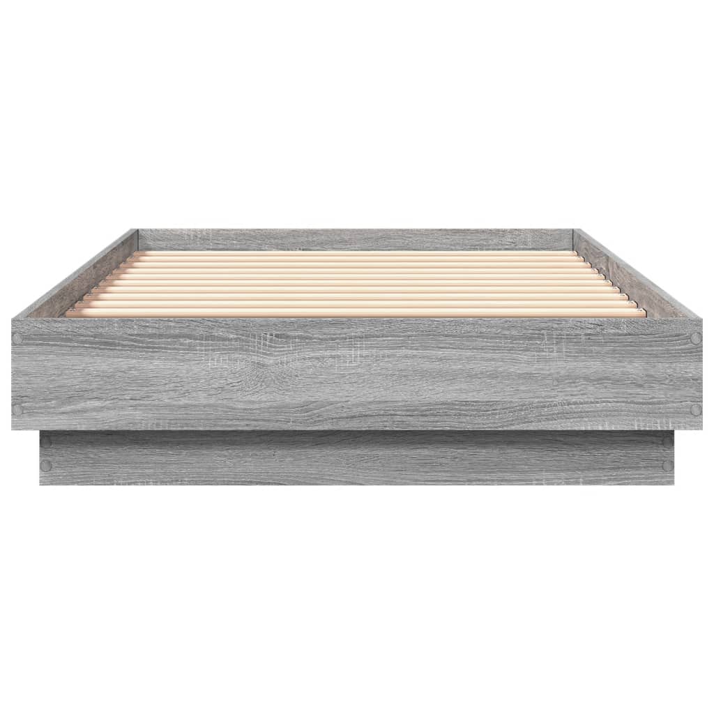vidaXL Cadru de pat cu lumini LED, gri sonoma, 90x190 cm