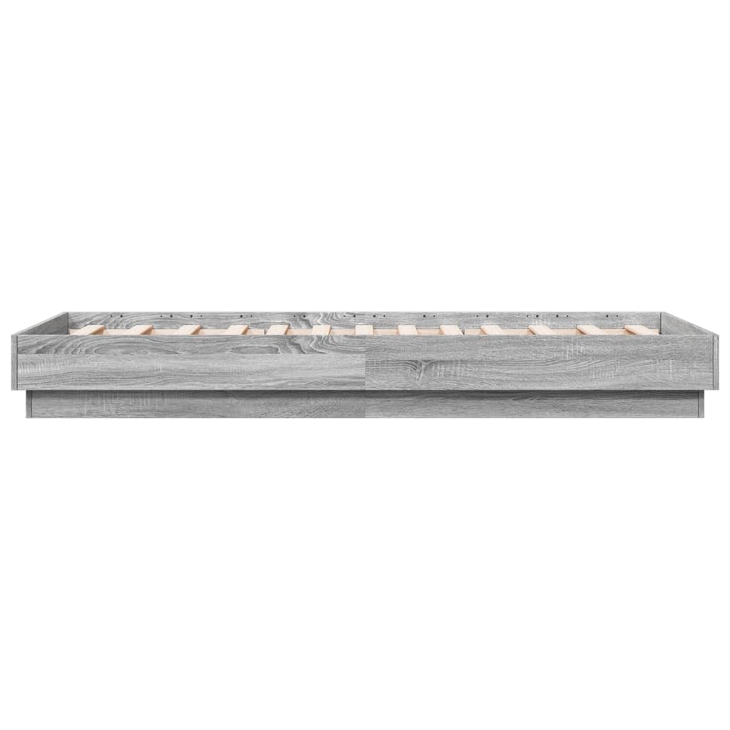 vidaXL Cadru de pat cu lumini LED, gri sonoma, 90x190 cm