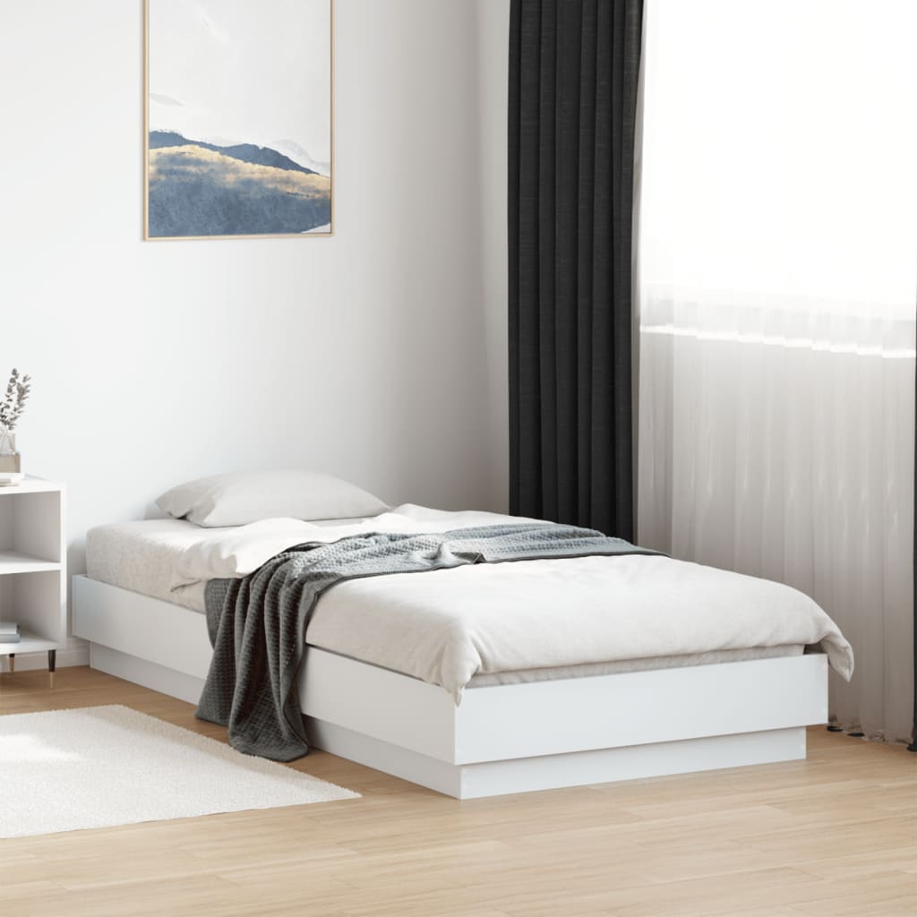 vidaXL Cadru de pat cu lumini LED, alb, 75x190 cm
