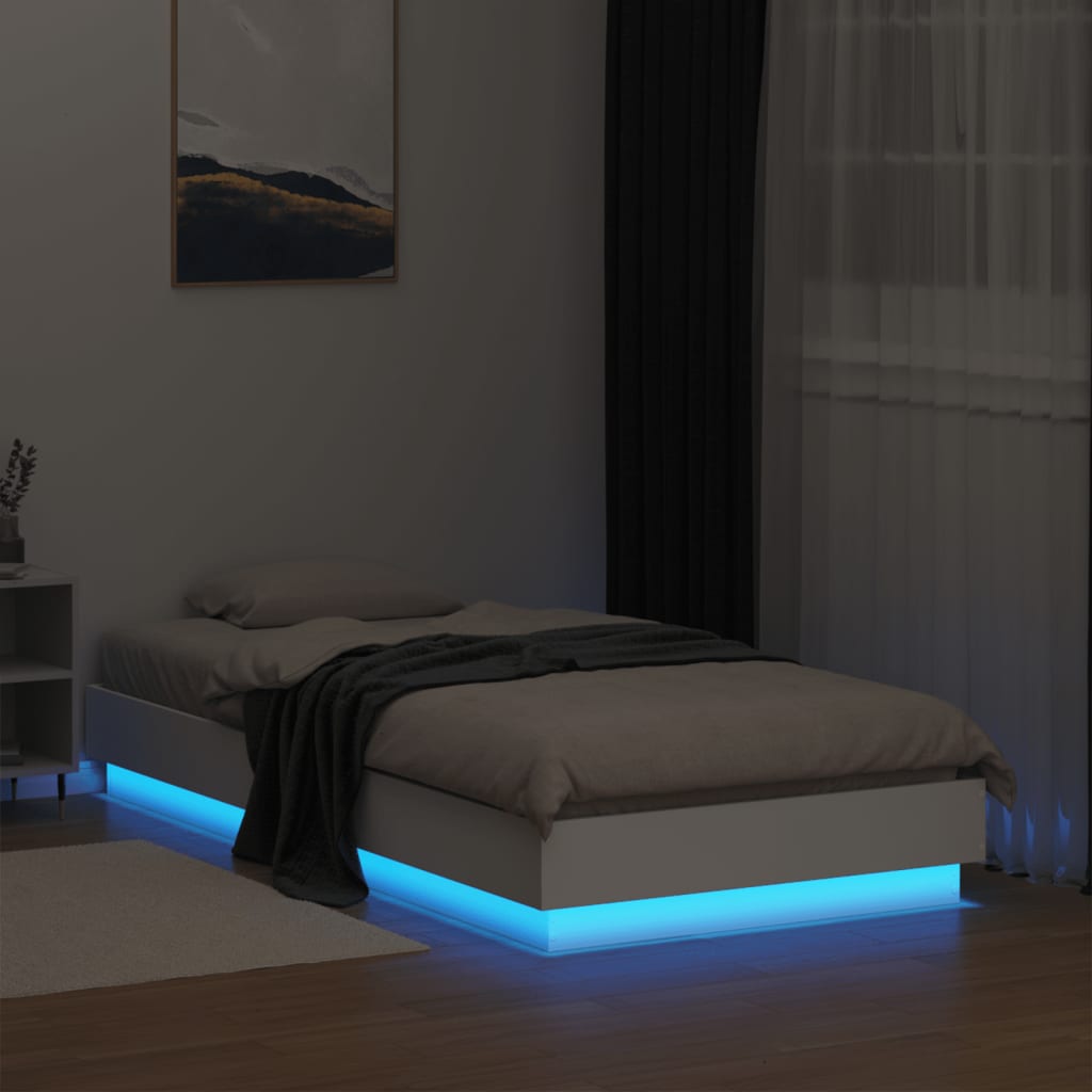 vidaXL Cadru de pat cu lumini LED, alb, 75x190 cm