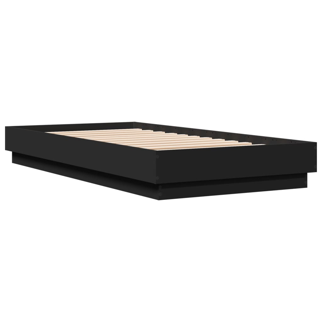 vidaXL Cadru de pat cu lumini LED, negru, 75x190 cm